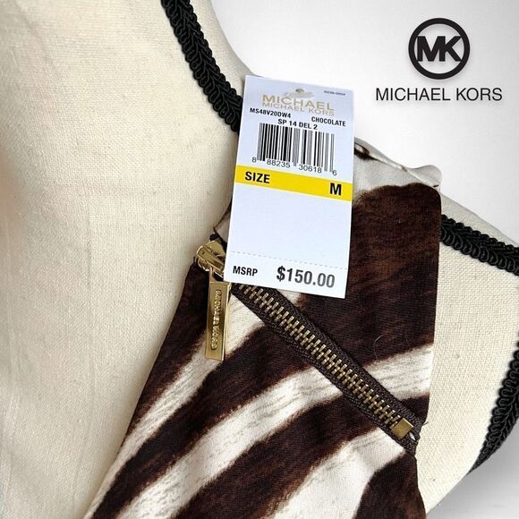 NWT Michael Kors Women’s Sleeveless Brown & Cream Zebra Print Zip Dress - Picture 5 of 17
